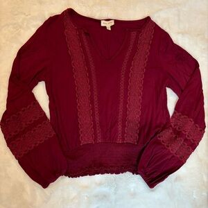 Anthropologie Meadow Rue Long Sleeve Top with Eyelet Details Size Extra Small